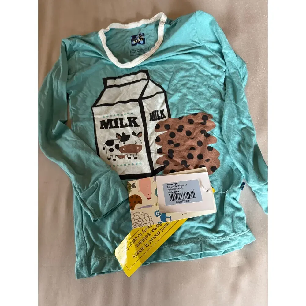 NEW Kickee Pants glacier milk and cookie Pajama Top size 5